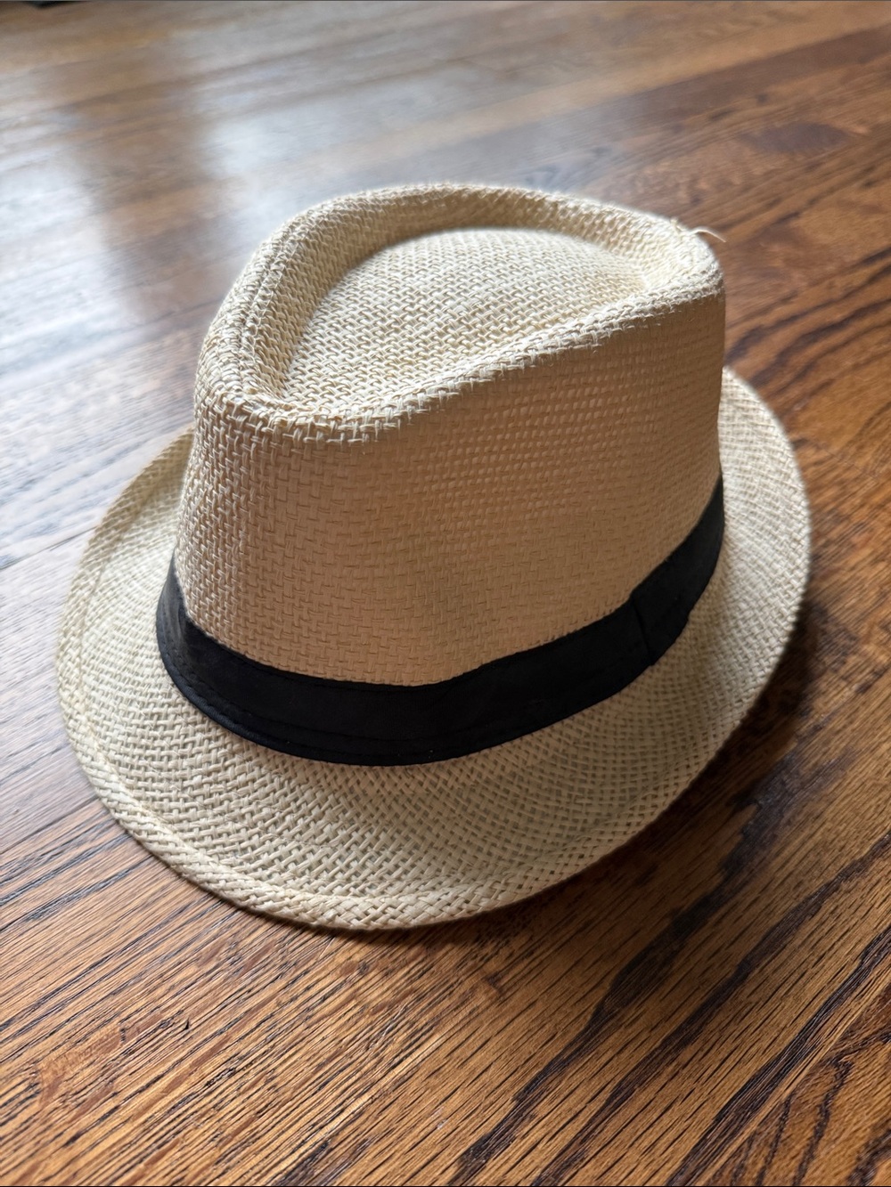 E Kids Straw Fedora Hat with Black Band - Natural Paper